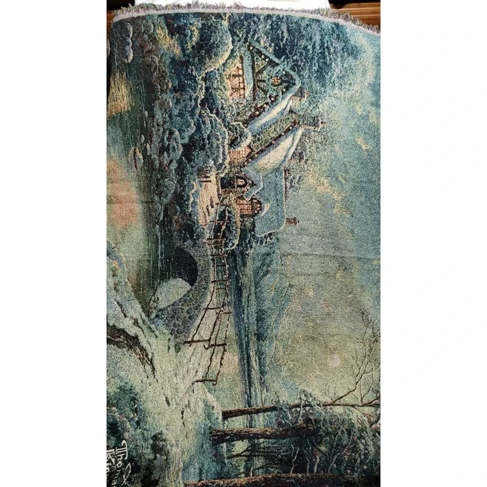 Thomas Kinkade Winter Cottage Tapestry Throw Blanket Snowy Village‎